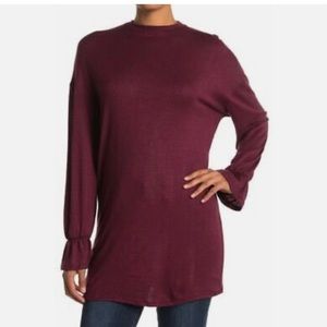 Nordstrom Velvet Torch Long Sleeve Ruffle Tunic Sweater Burgundy Small NEW NWT
